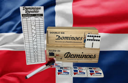Dominican Dominoes Double Six Novelty Set - Show Your Dominican Pride with Dominican Republic Flag Tiles and Includes Reusable Score Pad