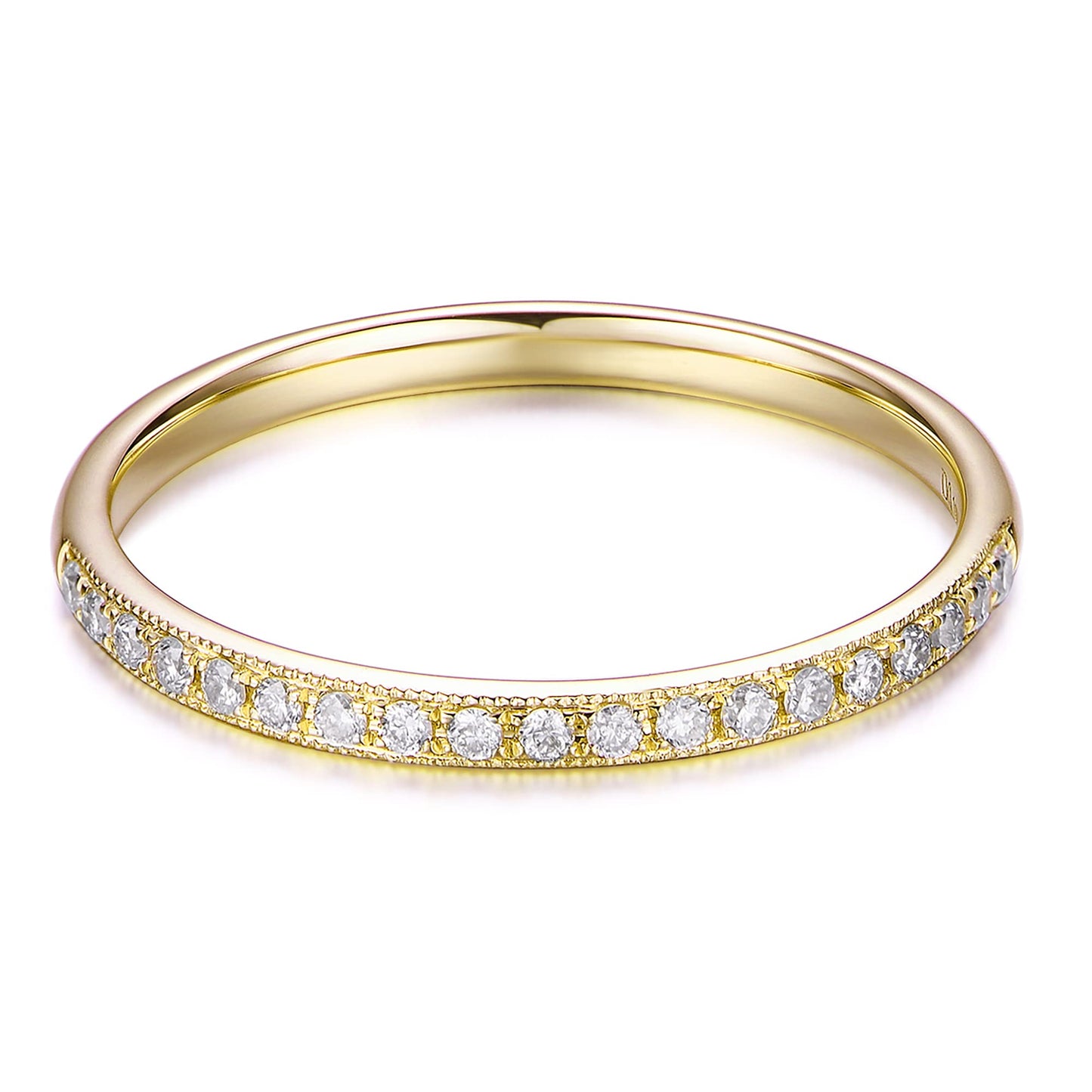 HAFEEZ CENTER 14K Gold Moissanite Wedding Band 2mm Milgrain Eternity Moissanite Wedding Rings for Women (Yellow-Gold, 6.5)