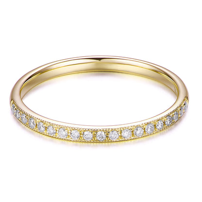 HAFEEZ CENTER 14K Gold Moissanite Wedding Band 2mm Milgrain Eternity Moissanite Wedding Rings for Women (Yellow-Gold, 6.5)