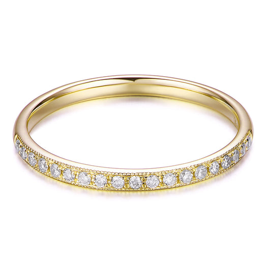 HAFEEZ CENTER 14K Gold Moissanite Wedding Band 2mm Milgrain Eternity Moissanite Wedding Rings for Women (Yellow-Gold, 6.5)