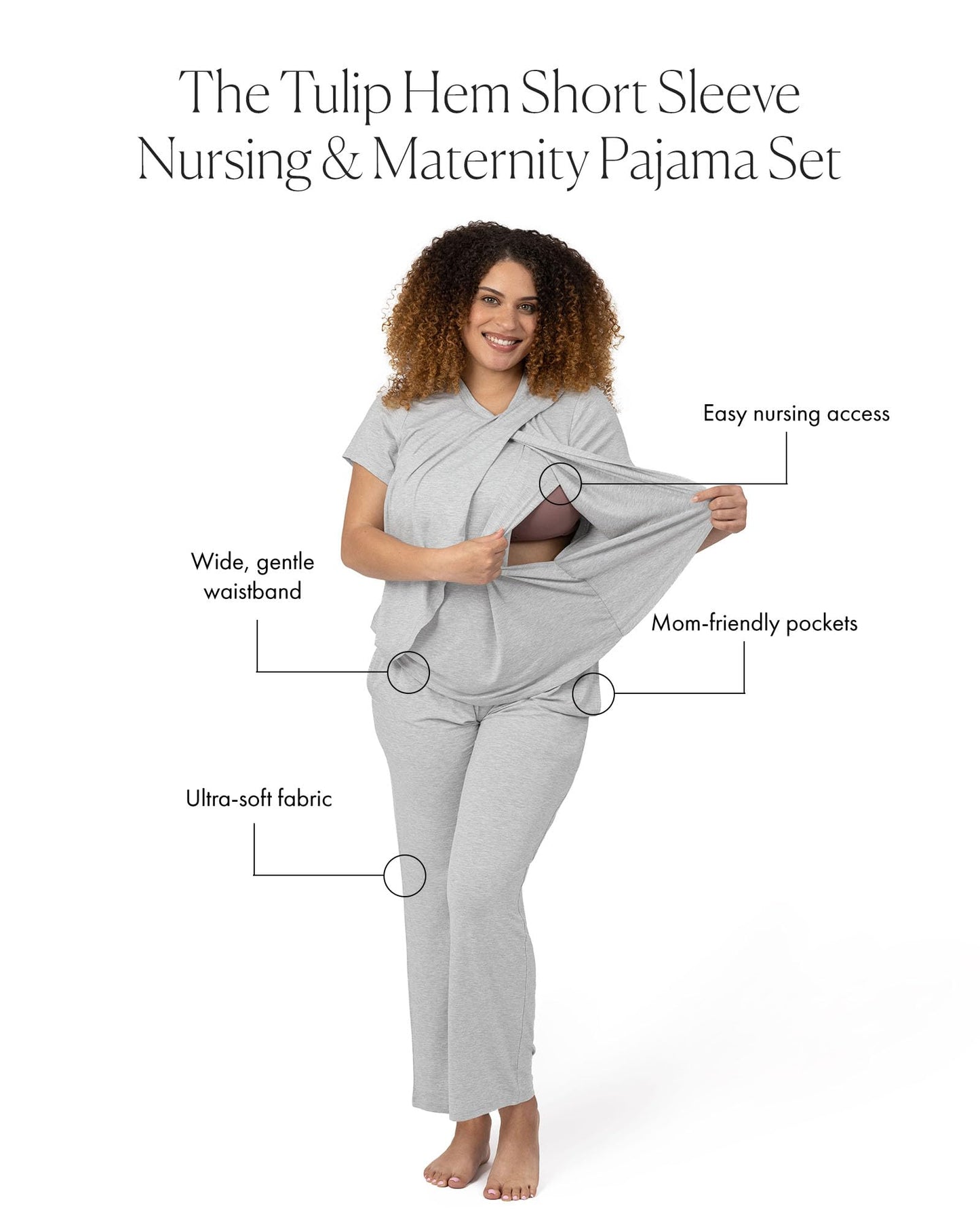 Kindred Bravely Tulip Hem Short Sleeve Maternity & Nursing Pajama Set | Amazon Exclusive Women’s Nursing Pajamas (Grey Heather, Large)