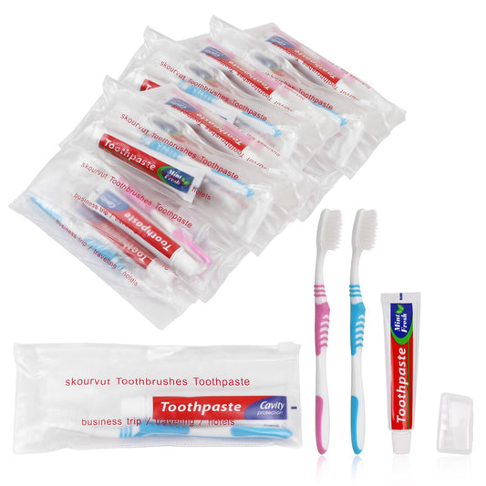 Disposable Toothbrushes with 45 Grams Toothpaste Individually Wrapped, Travel Kit Whit Plastic Zip Bag,Toothbrush Head Cover, Bulk Toothbrush for Homeless,Travel,Shelter,Air Bnb,Hotel,Guest (100)