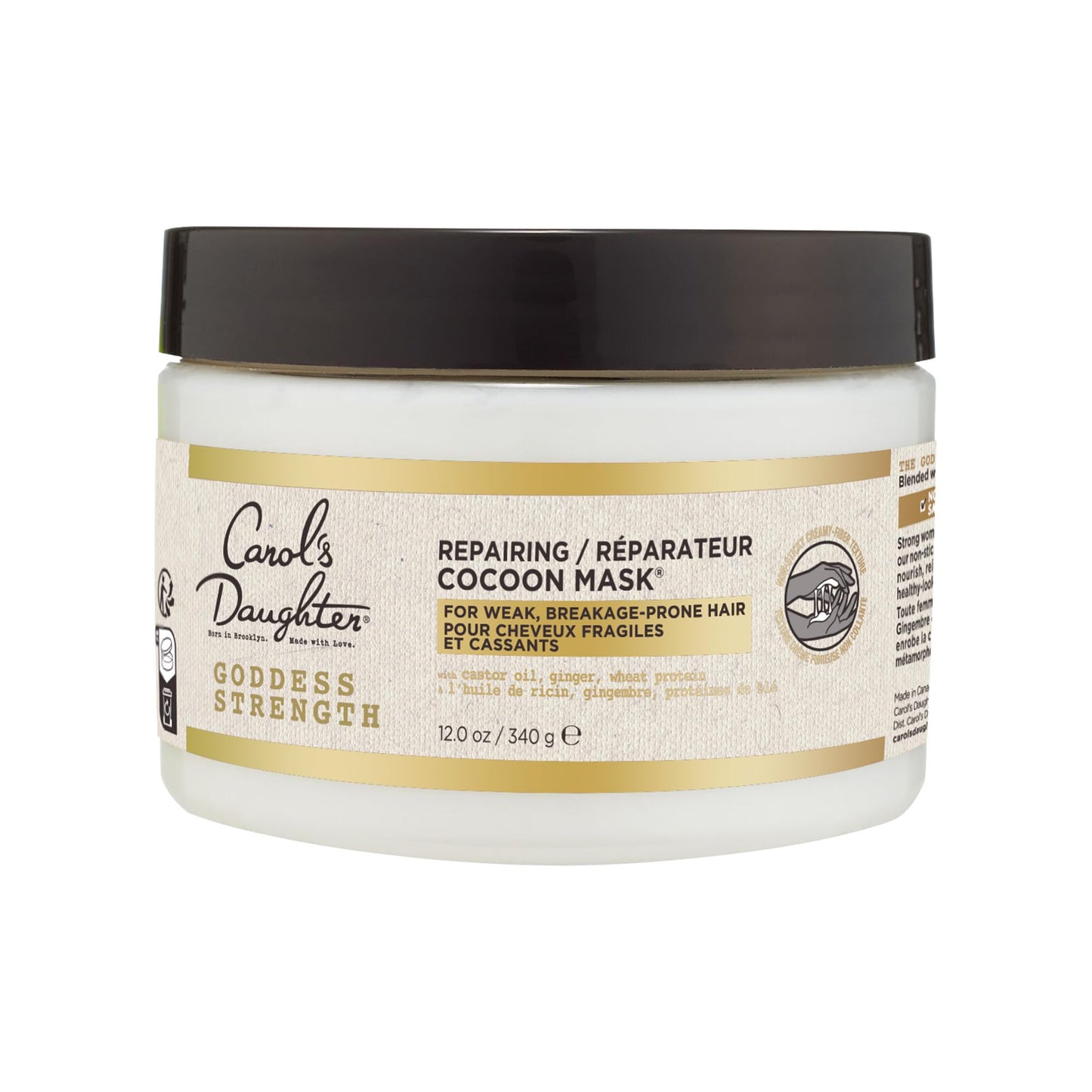 Carol's Daughter Goddess Strength Repairing Cocoon Hydrating Hair Mask for Waves, Coils and Curls, Hair Treatment With Castor Oil, 12 Oz