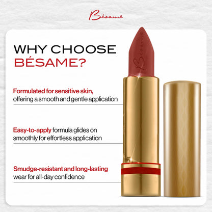 Besame Swinging Sienna Lipstick - 1951 | Glamorous Terracotta Color | 1950s Inspired Beauty | Luminous, Long Lasting & Smudge Resistant | Moisturizing, Hydrating & Lightweight | Smooth Application