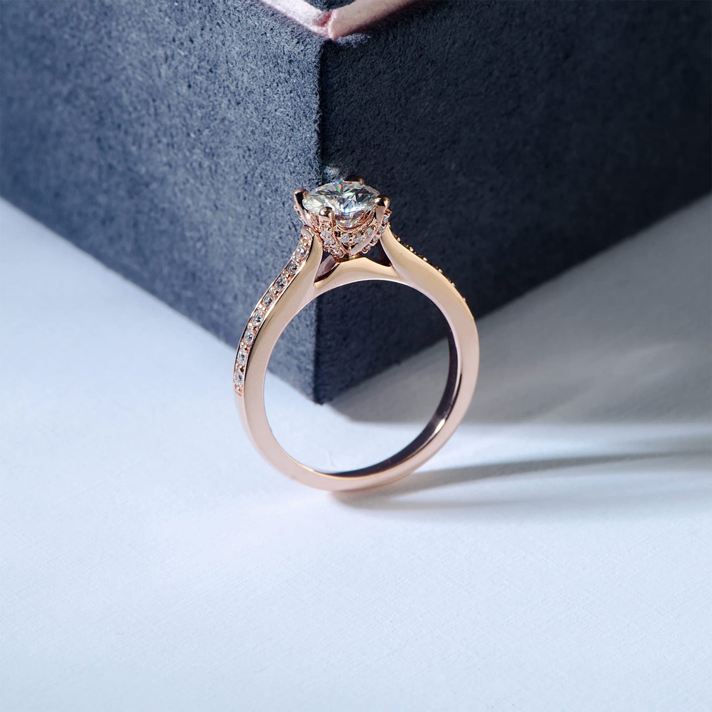 HAFEEZ CENTER 14K Moissanite Engagement Ring 14K Solid Gold 1ct Halo Solitaire Moissanite Engagement Rings for Women 14K Gold Rings for Women (Rose-Gold, 9)