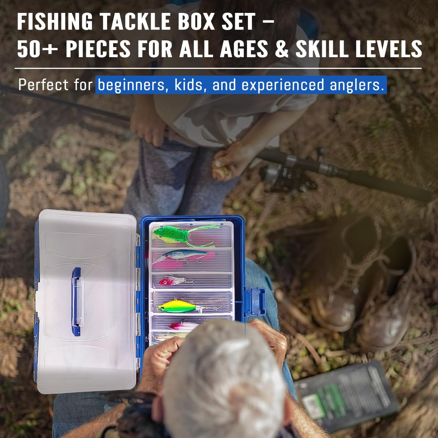 Vipfish 448-Pcs Fishing Lures Kit – Complete 3-Layer Tackle Box Set with Hooks, Weights, Bobbers, Pliers, Rigs, Leaders, Fluorocarbon Line, Accessories & More for Kids Fishing Gear