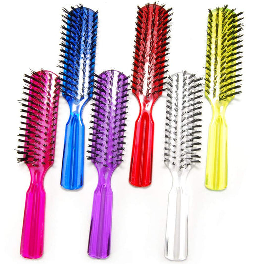 Luxxii (6 Pack) 6" Plastic Color Handle Nylon Bristle Brush Hair Pocket Comb Designed for All Hair Types (Assort Color). Color may vary.