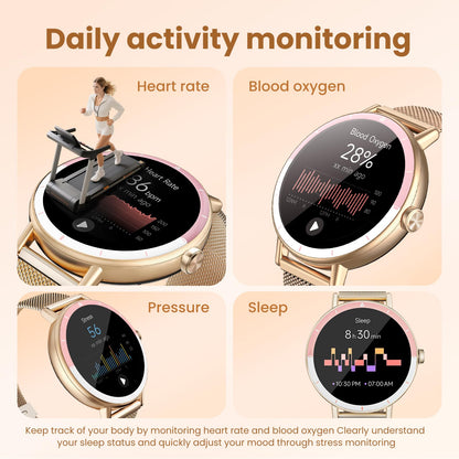 KEEPONFIT Smart Watches for Women Android/iPhone,IP68 Waterproof Fitness Tracker with Bluetooth Calls(Answer&Make),Activity Pedometer/Heart Rate/SpO2 Monitor/100+ Sports Model