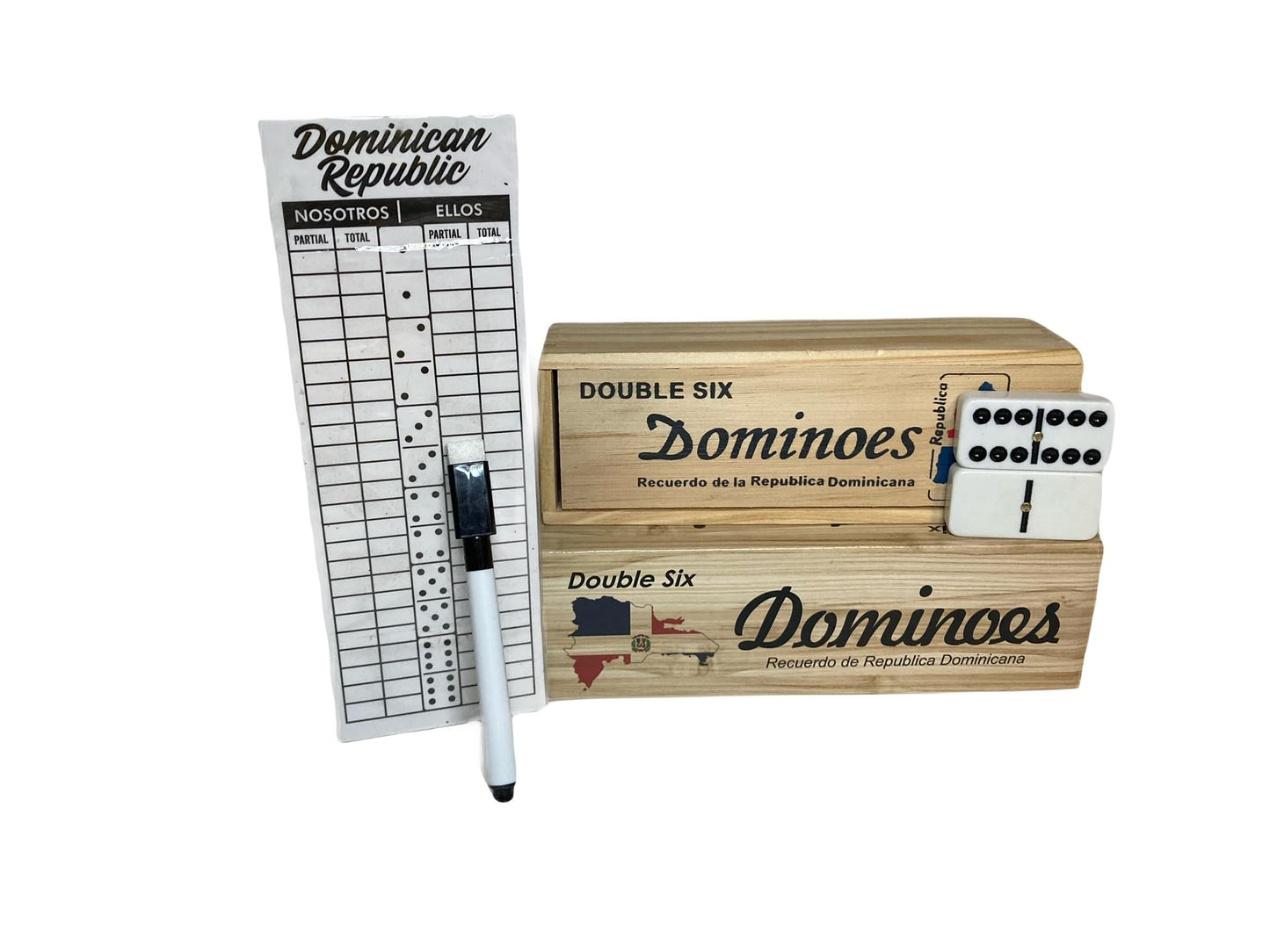 Dominican Dominoes Double Six Novelty Set - Show Your Dominican Pride with Dominican Republic Flag Tiles and Includes Reusable Score Pad