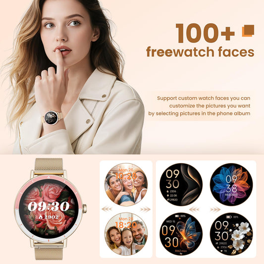 KEEPONFIT Smart Watches for Women Android/iPhone,IP68 Waterproof Fitness Tracker with Bluetooth Calls(Answer&Make),Activity Pedometer/Heart Rate/SpO2 Monitor/100+ Sports Model