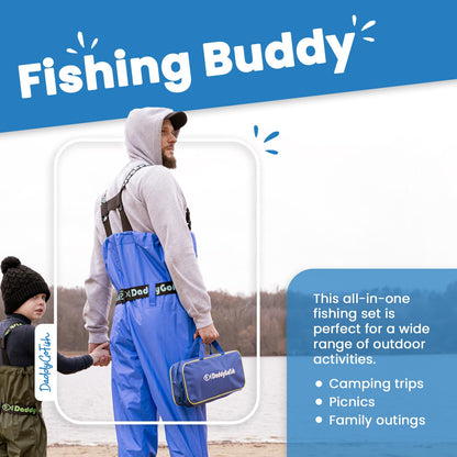 DaddyGoFish Kids Fishing Pole - Rod Reel Combo Tackle Box Starter Set - First Year Small Dock Gear Kit for Boys Girls Toddler Youth Age Beginner Little Children Junior Anglers (Blue, 4ft)