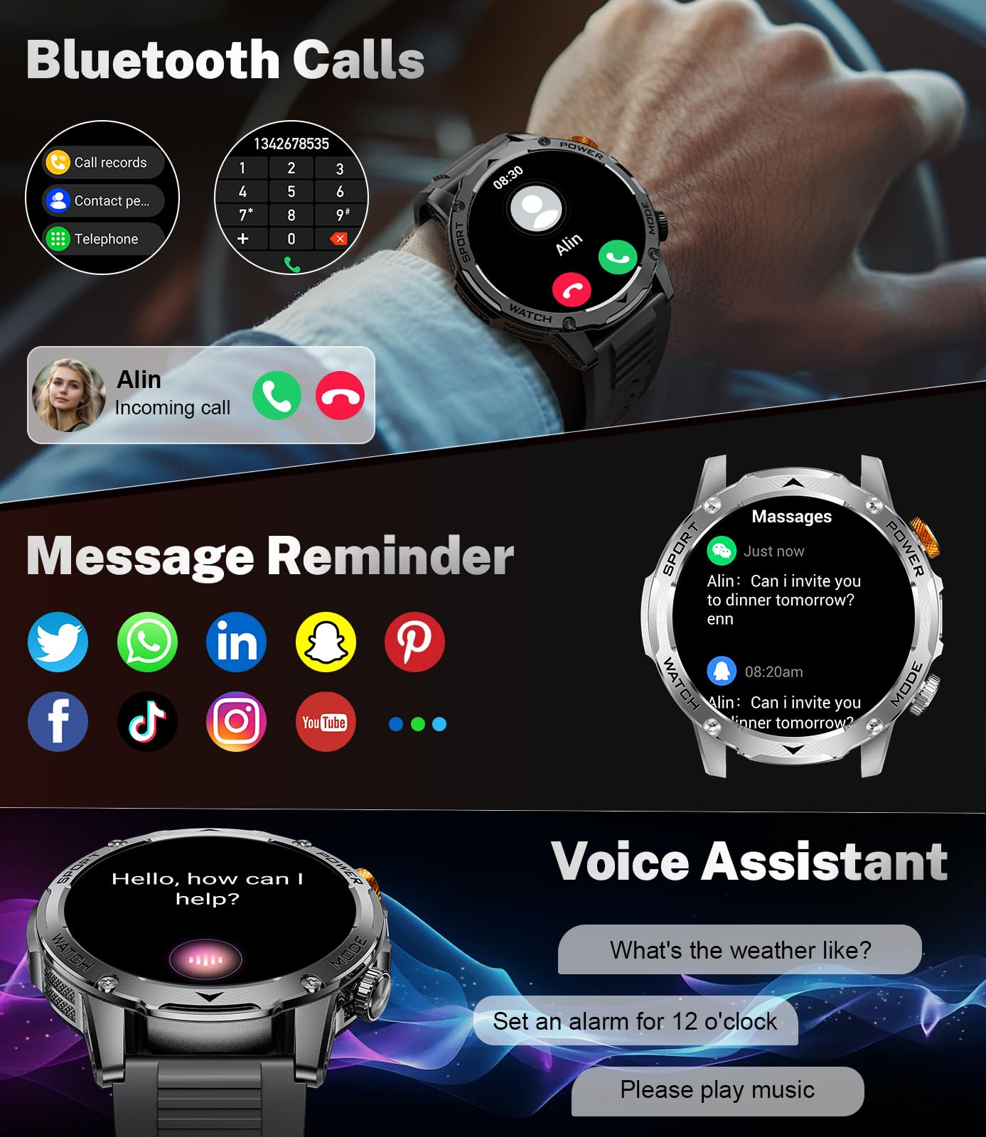 Military Smart Watches 1000 mAh Battery/Flashlight,1.75'' IPS HD Display Smart Watch for Men(Make Call),IP68 Waterproof Fitness Watch with Heart Rate,Sleep Monitor,100+ Sports Modes,for iOS Android