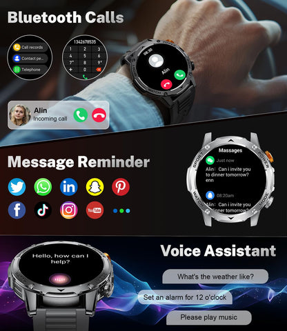 Military Smart Watches 1000 mAh Battery/Flashlight,1.75'' IPS HD Display Smart Watch for Men(Make Call),IP68 Waterproof Fitness Watch with Heart Rate,Sleep Monitor,100+ Sports Modes,for iOS Android