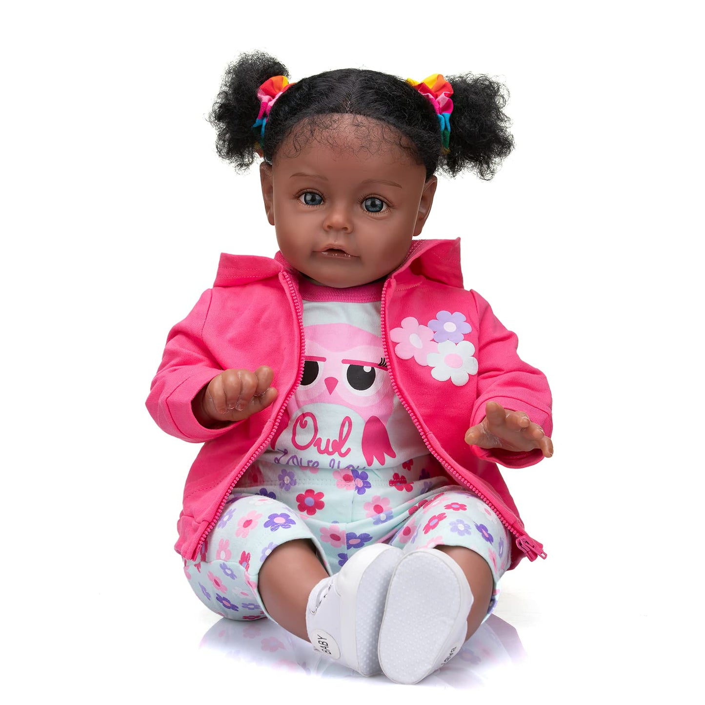 TERABITHIA 24 Inch Huge Size Rooted Curly Hair Lifelike African American Newborn Toddler Girl Dolls with Soft Weighted Body,Dark Brown Skin Realistic Reborn Baby Doll Child Birthday Gift Set