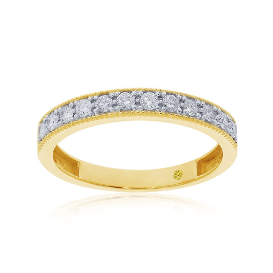 La Joya 10K Yellow Gold Lab Created Diamond Ring for Women, 0.1 CTW, Vintage Band, Stackable, Anniversary Ring, Size 8, G-H Color, SI Clarity