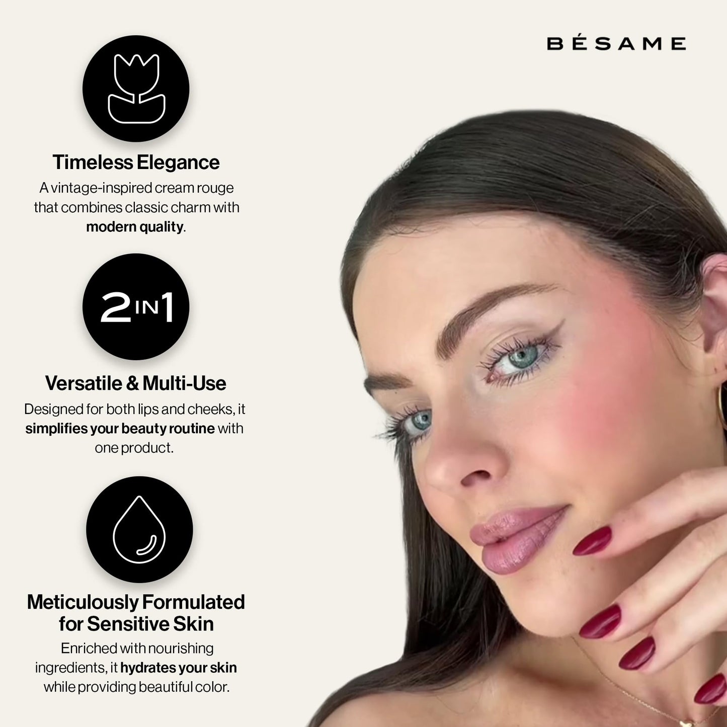 Besame Apricot Cream Rouge - 1938 | Cream Blush for Cheek & Lip with Long Lasting Matte Finish | 1930s Inspired Beauty | Makeup In Reusable Tin | 2-in-1 Lip & Cheek Tint | Sustainable Beauty Routine