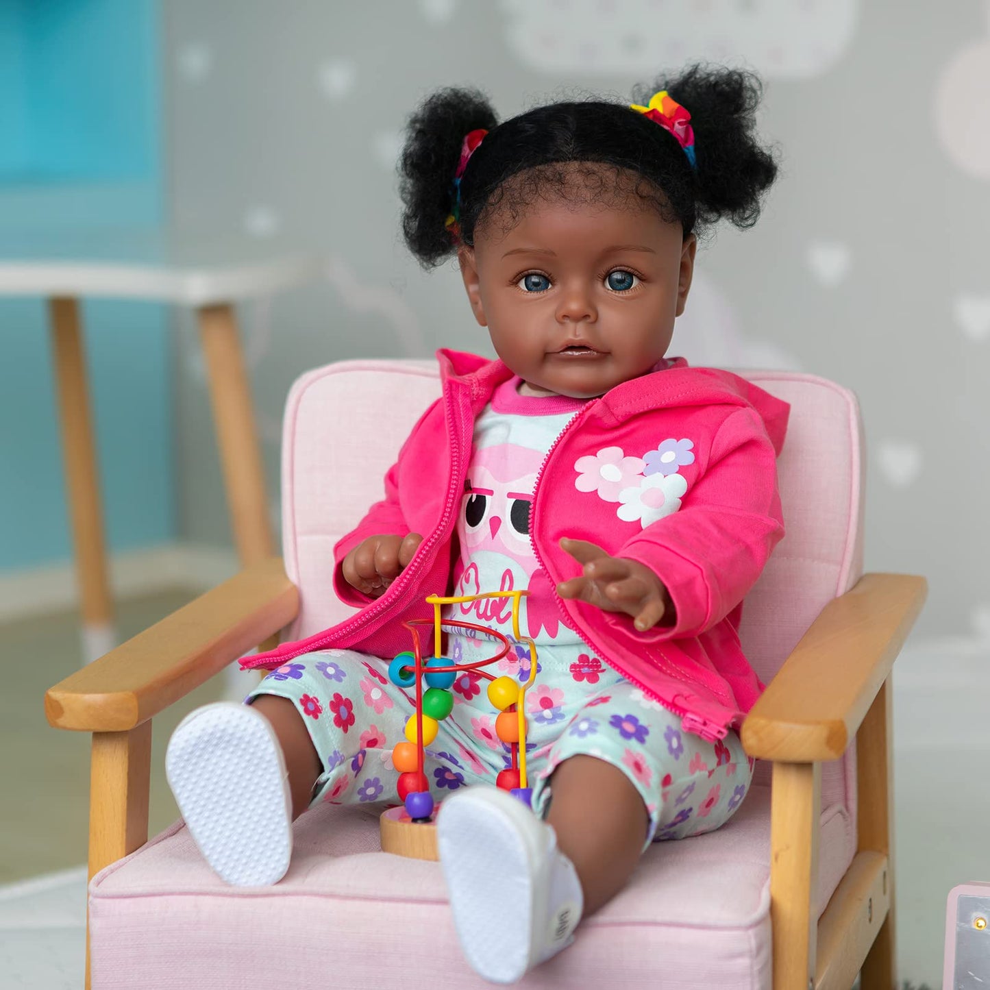 TERABITHIA 24 Inch Huge Size Rooted Curly Hair Lifelike African American Newborn Toddler Girl Dolls with Soft Weighted Body,Dark Brown Skin Realistic Reborn Baby Doll Child Birthday Gift Set