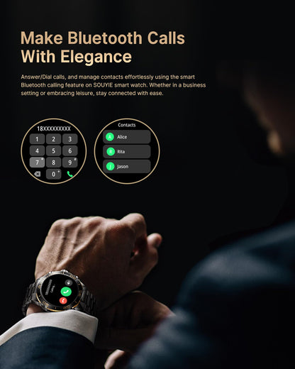 Smart Watch for Men Answer/Make Call for Android iPhone, 1.43" AMOLED HD Screen Mens Luxury Watch, 400mAh Heavy Duty Smartwatch Heart Rate Blood Oxygen Blood Pressure Sleep Monitor Pedometer, 2 Straps