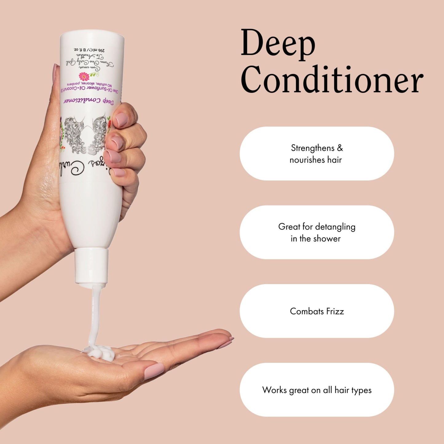 Rizos Curls Deep Conditioner, Strengthens & Moisturizes Hair while Controlling Frizz, Add Softness and Manageability with Coconut Oil, Sunflower Oil & Shea Butter, 10 oz