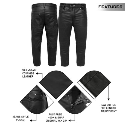 Touch&Torn Leather Motorcycle Pants for Mens Leather Black Brown Pants with 5 Pockets
