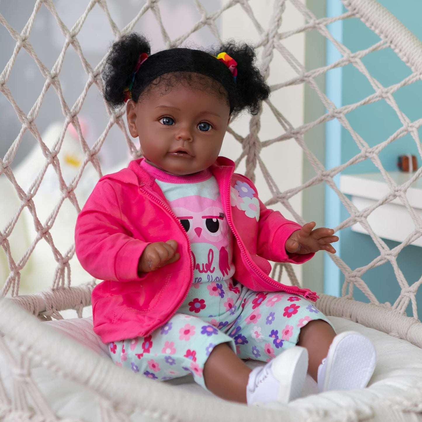 TERABITHIA 24 Inch Huge Size Rooted Curly Hair Lifelike African American Newborn Toddler Girl Dolls with Soft Weighted Body,Dark Brown Skin Realistic Reborn Baby Doll Child Birthday Gift Set