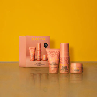 PATTERN Beauty by Tracee Ellis Ross Palo Santo Mini Kit features our Bestsellling Formulas: Palo Santo Leave-In Conditioner, Palo Santo Curl Mousse, Palo Santo Styling Cream in Mini Travel Sizes