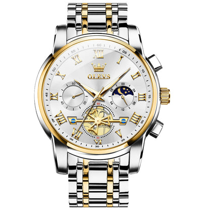 OLEVS Luxury Silver Men Watch Analog Quartz Silver Gold Stainless Steel Men's Watch Casual Wristwatch for Men Business Classic Mens Watches Gold White Dial Relojes para Hombres Fashion Mens Watches