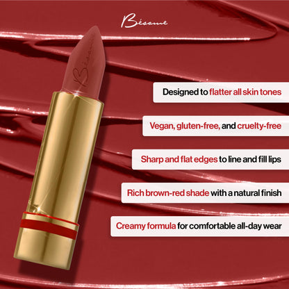 Besame Swinging Sienna Lipstick - 1951 | Glamorous Terracotta Color | 1950s Inspired Beauty | Luminous, Long Lasting & Smudge Resistant | Moisturizing, Hydrating & Lightweight | Smooth Application