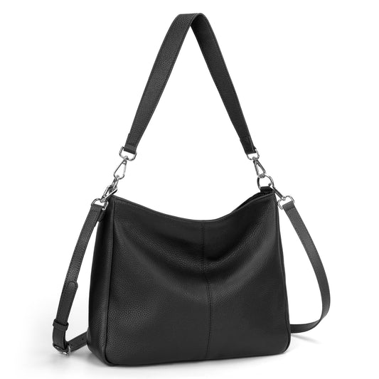befen Black Genuine Leather Hobo Bags Purses for Women, Women's Shoulder bag Handbags Crossbody Bag with 2 Shoulder Straps