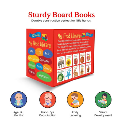 My First Library: 10 Board Books for Babies & Toddlers – ABC, Numbers, Colors, Animals & More Early Learning Gift Set for Kids
