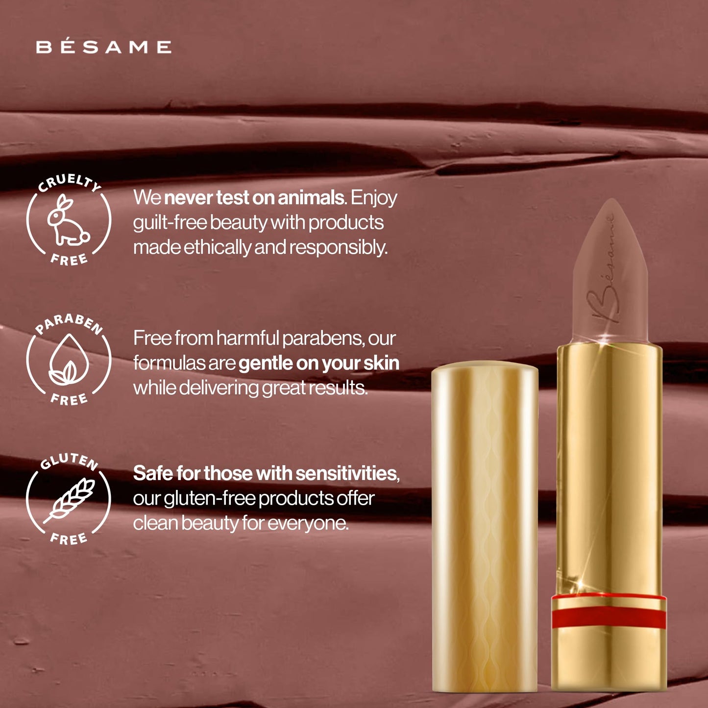 Besame Wild Rose Lipstick - 1974 | Soft Blush Pink Rose Mauve | 1970s Inspired | Day to Night | Everyday Shade Suits All Skin Colors | Long Lasting Satin Finish | With Moisturizing Vitamin E & Aloe