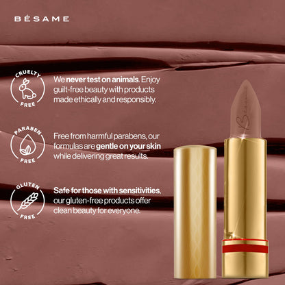 Besame Wild Rose Lipstick - 1974 | Soft Blush Pink Rose Mauve | 1970s Inspired | Day to Night | Everyday Shade Suits All Skin Colors | Long Lasting Satin Finish | With Moisturizing Vitamin E & Aloe