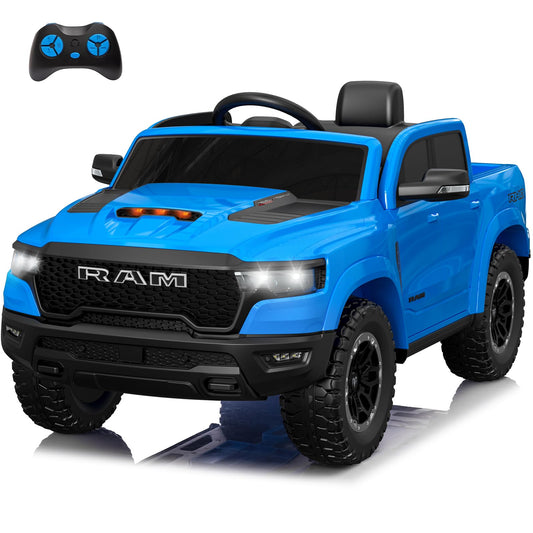 Segmart Licensed Ram 1500 Ride on Toys for Kids 4-8, Ride-on Electric Car for Kids with Remote Control, Battery Powered with Car Key/Gear Selector, LED Light/Music/MP3, Back Storage (Blue)
