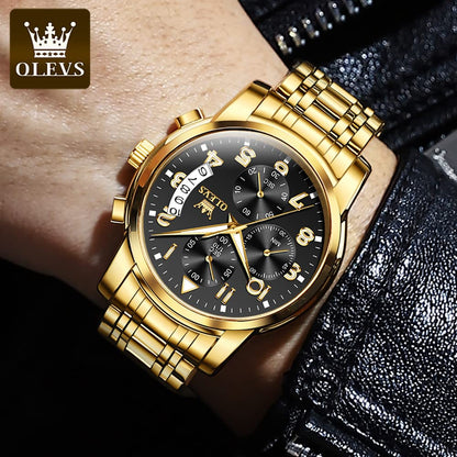 OLEVS Gold Watches for Men Dress Original Luxury Waterproof Analog Watches for Men Big Wrists Stainless Steel Chronograph Elegant Men's Watch Luxury Fashion Golden Black Big Face Watch Relojes para hombres