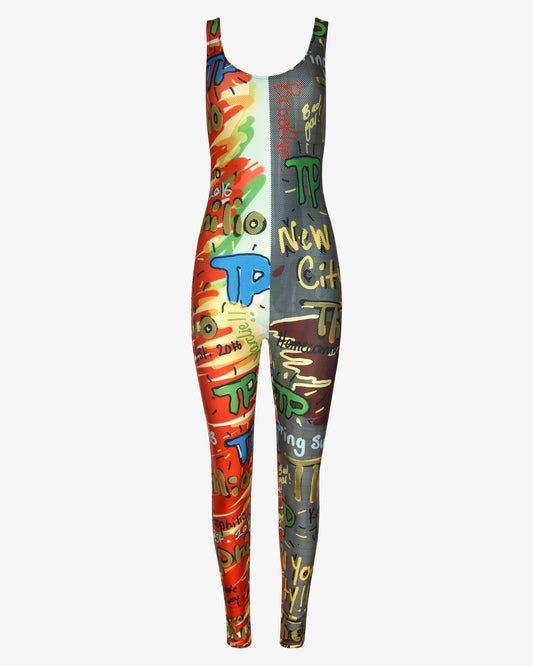 Sleeveless Bodysuit, M, Graffiti Print