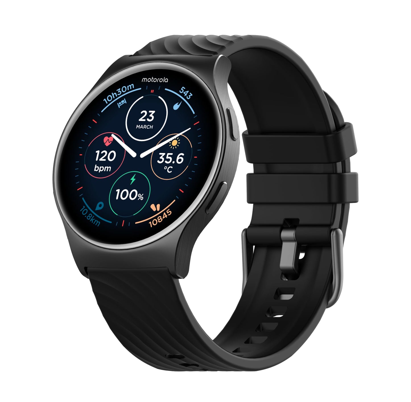 Motorola Moto Watch 120 - Premium Bluetooth Smartwatch with AMOLED Display, 10-Day Battery, Heart Rate & SpO2 Tracking, Fitness & Health Monitoring, Compatible with Android and iPhone - Phantom Black