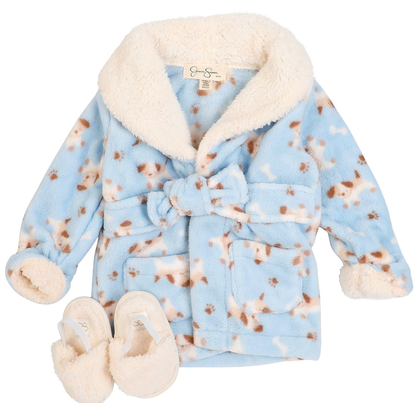 Jessica Simpson Baby 2 Pc Bath Robe and Slippers Set One Size Blue