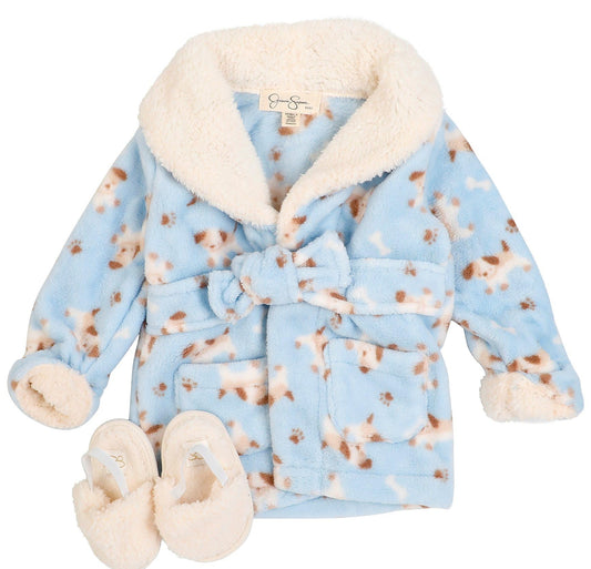 Jessica Simpson Baby 2 Pc Bath Robe and Slippers Set One Size Blue