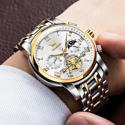 OLEVS Luxury Silver Men Watch Analog Quartz Silver Gold Stainless Steel Men's Watch Casual Wristwatch for Men Business Classic Mens Watches Gold White Dial Relojes para Hombres Fashion Mens Watches