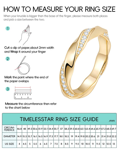TIMELESSTAR Moissanite Rings for Women Eternity Band Wedding Bands Engagement Diamond Ring Promise for Her Anniversary Dainty Stackable Non Tarnish 925 Sterling Silver 14K Chunky Gold Plated Size 6