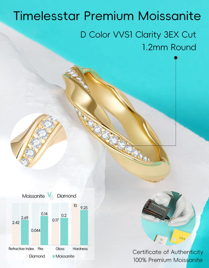 TIMELESSTAR Moissanite Rings for Women Eternity Band Wedding Bands Engagement Diamond Ring Promise for Her Anniversary Dainty Stackable Non Tarnish 925 Sterling Silver 14K Chunky Gold Plated Size 6