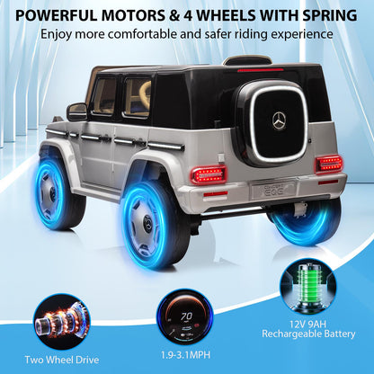 Jojoka Baby Car, Licensed Mercedes-Benz EQG Electric Car 12V Battery Powered w/Parent Remote Control, Full Car LED Lights, Spring Suspension, Music, 4 Wheeler Electric Vehicle for Kids, Gray