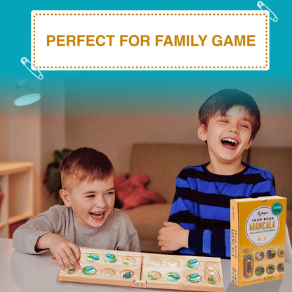 Regal Games Mancala Board Game - Fun Classic Table Game with Wooden Board for Adults & Kids - 48 Glass Mancala Beads & 2 Player Games - Ideal for Family Game Night, Travel (Ages 8+)