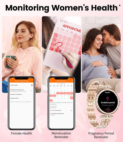 LIGE Smart Watches for Women (Answer/Make Call) with Diamonds，1.19” AMOLED Smartwatch with Heart Rate/SpO2/Sleep Monitor,IP68 Waterproof Fitness Tracker 111 Sport Modes Pedometer for Android iOS,Gold