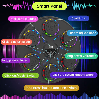 Music Boxing Machine Smart Bluetooth Boxing Equipment for Adults and Kids Home Gym Workout Exercise（2 Pairs of Gloves） (Colorful Light)