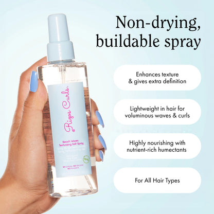 Rizos Curls Beach Waves Texturizing Salt Spray, Enhance Texture & Volume, Nourish and Enhance Definition with Blue Agave Extract, Red Algae & Prickly Pear Cactus, 6.8 oz