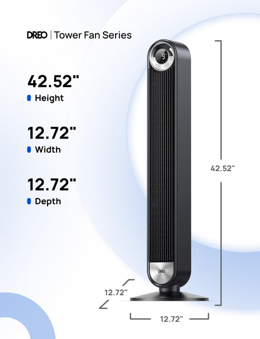 Dreo Tower Fan for Bedroom, Upgraded DC 9 Speeds 25dB Ultra-Quiet Floor Fan, 90° Oscillating Fans with 28ft/s Velocity, 12H Timer, Standing Fan, Bladeless Fan Powerful for Home Office Room