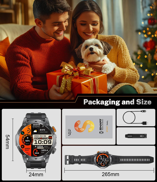 Military Smart Watches 1000 mAh Battery/Flashlight,1.75'' IPS HD Display Smart Watch for Men(Make Call),IP68 Waterproof Fitness Watch with Heart Rate,Sleep Monitor,100+ Sports Modes,for iOS Android