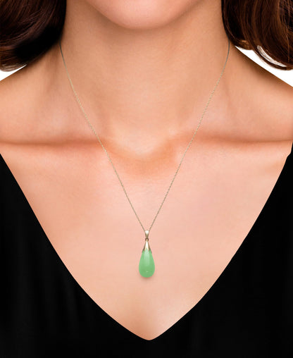Belacqua Natural teardrop Jade Pendant Necklace with Round Stud Earringss Set for Women |14K Gold 18" Rope Chain With Spring Ring Clasp | Jewelry for Her | Gift Box Included