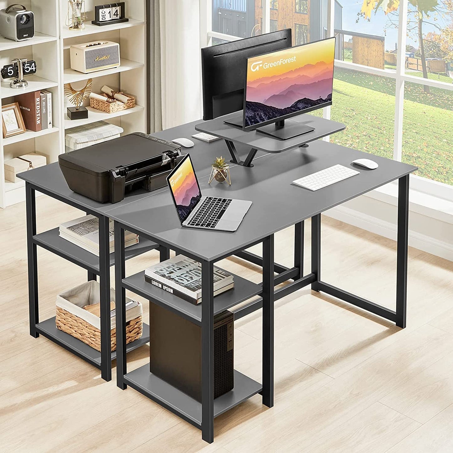 Small Grey Desk with Monitor Stand and Storage-3